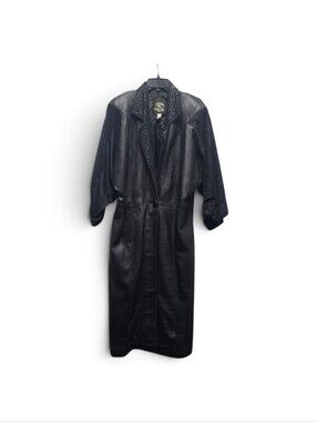 Vintage  Levy's 1980s or 1990s long black leather trench coat